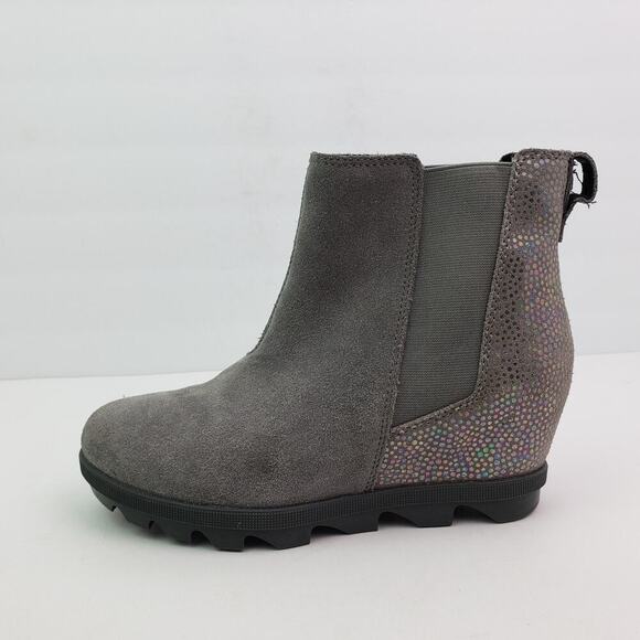 Sorel Joan Of Arctic Girls Size 3Y Gray Suede Hidden Wedge Chelsea Booties Boots - Picture 3 of 11